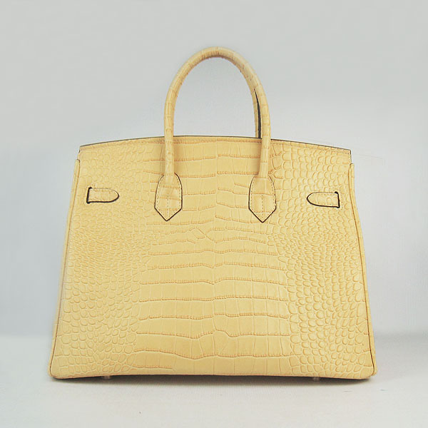 High Quality Fake Hermes Birkin 35CM Crocodile Veins Leather Bag Yellow 6089